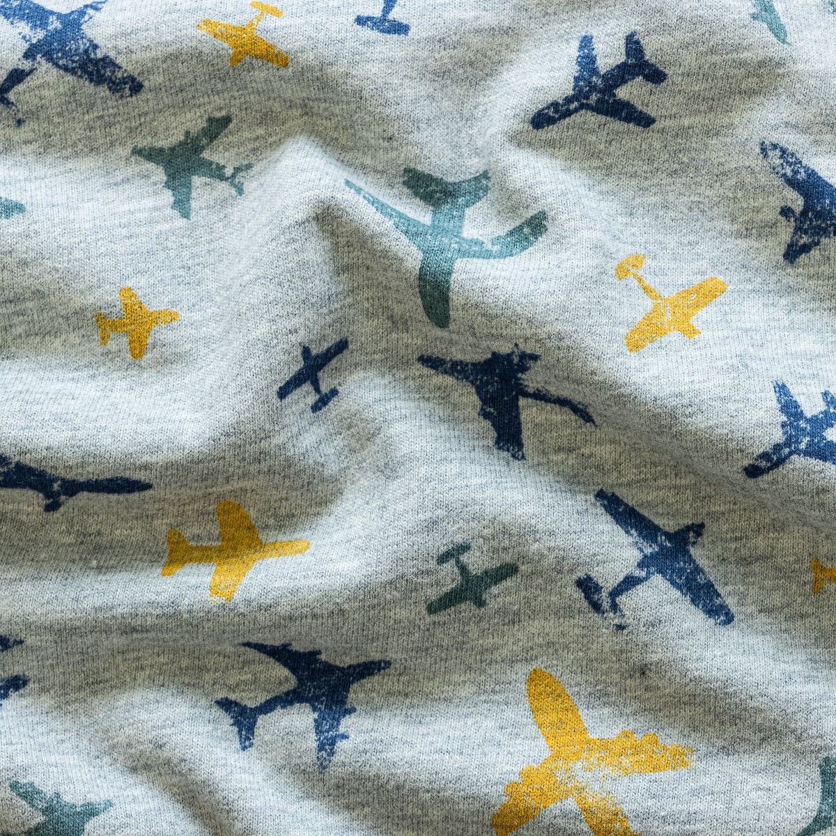 Jersey Melange - verschiedene Flugzeuge - meliert grau