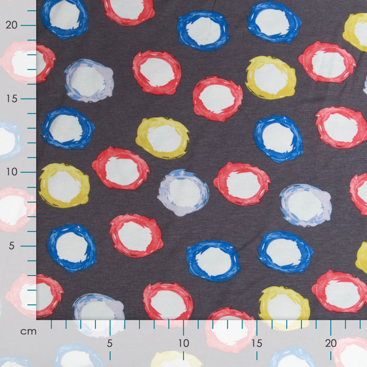 Jersey Viskose - ausgefranste Kreise - grau