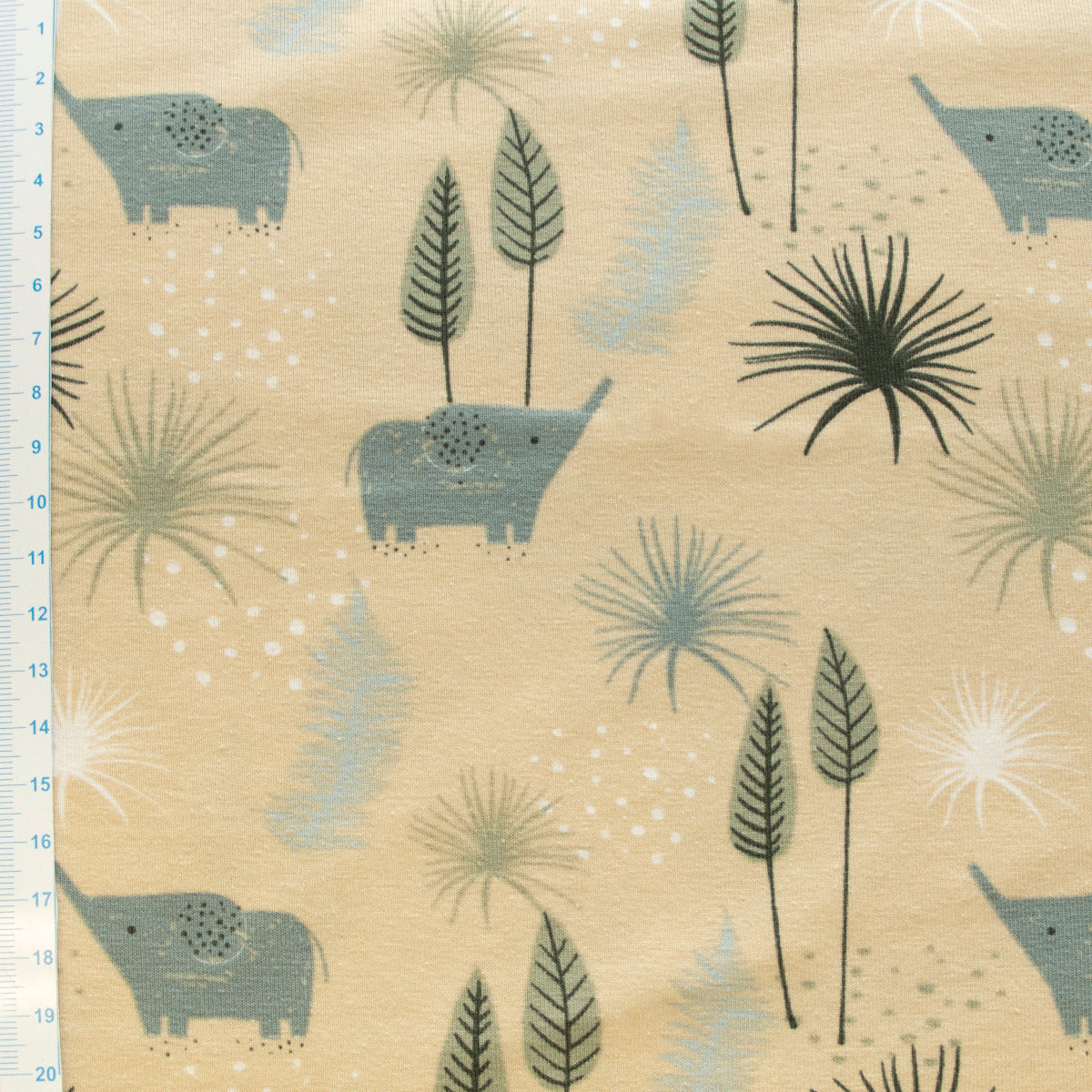 Jersey Baumwolle - Elefanten auf Safari - beige