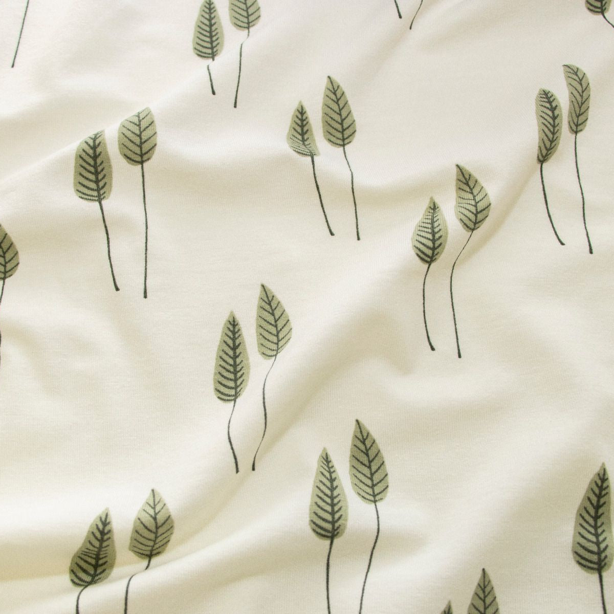 Jersey Baumwolle - Blätter - wollweiß