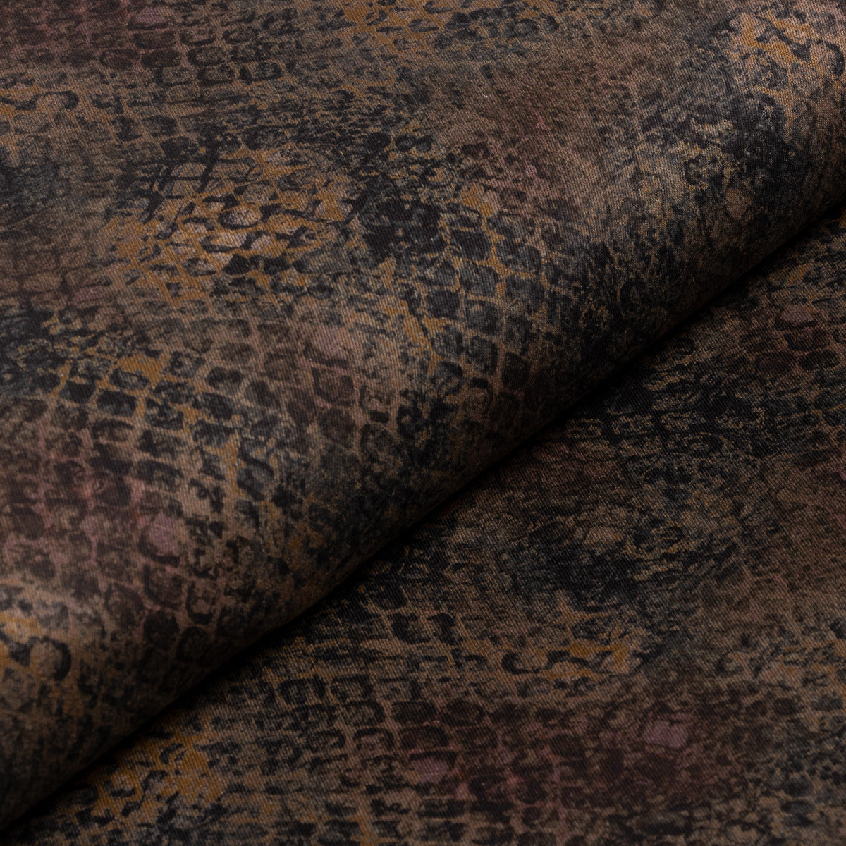 Elastischer Jeansstoff bedruckt - Schlangenmuster- olive-braun