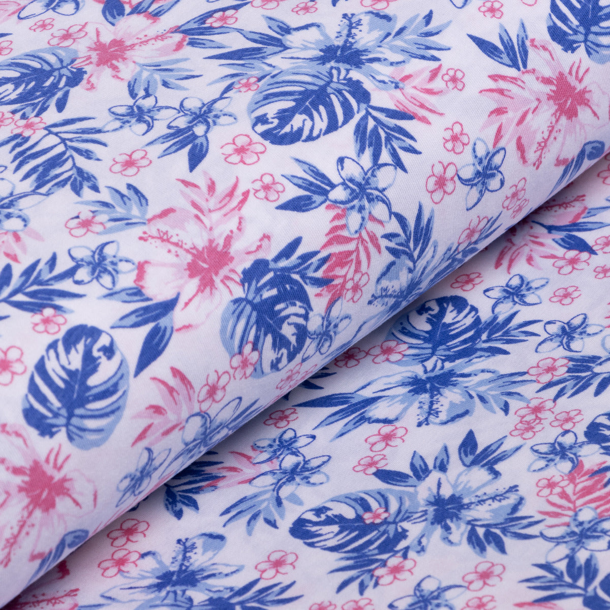 Jersey Sanetta - tropische Blumen - weiß