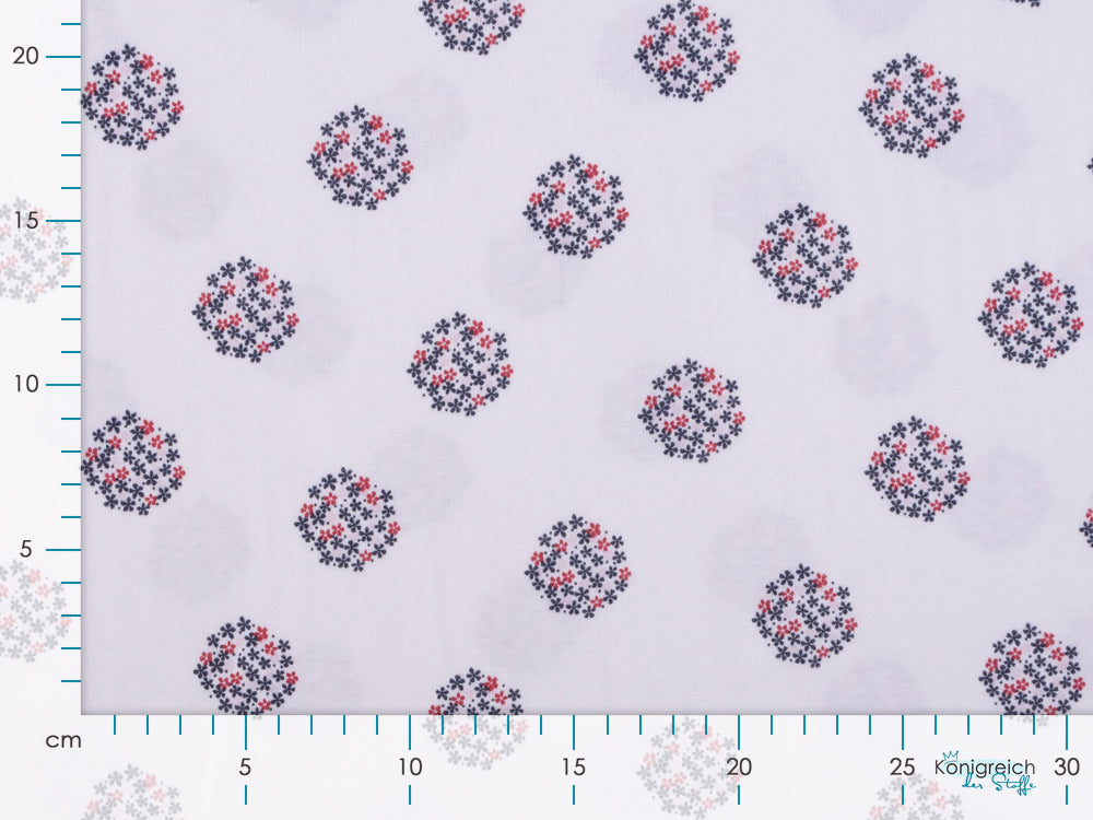 Interlock Sanetta - Blumenbälle - weiß