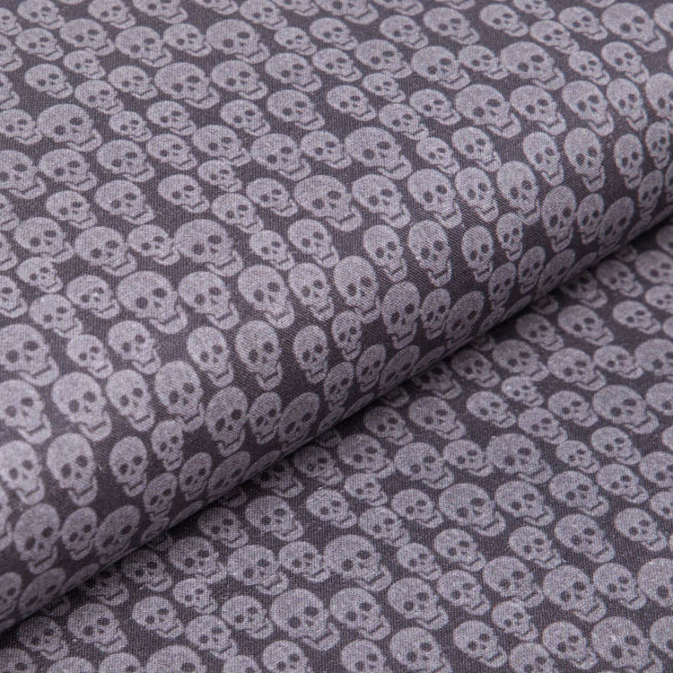 Webware Perkal-Baumwolle Digitaldruck - kleine Totenschädel - grau