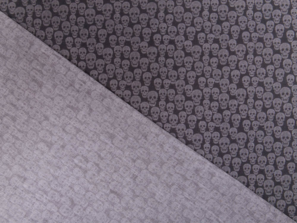 Webware Perkal-Baumwolle Digitaldruck - kleine Totenschädel - grau