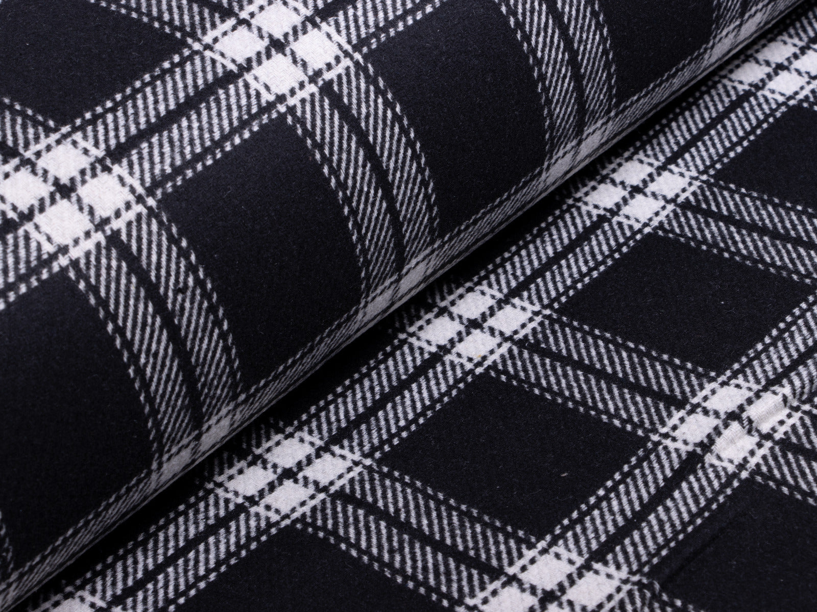 Wollstoff Doubleface - Karos und Hahnentritt - blau-weiß