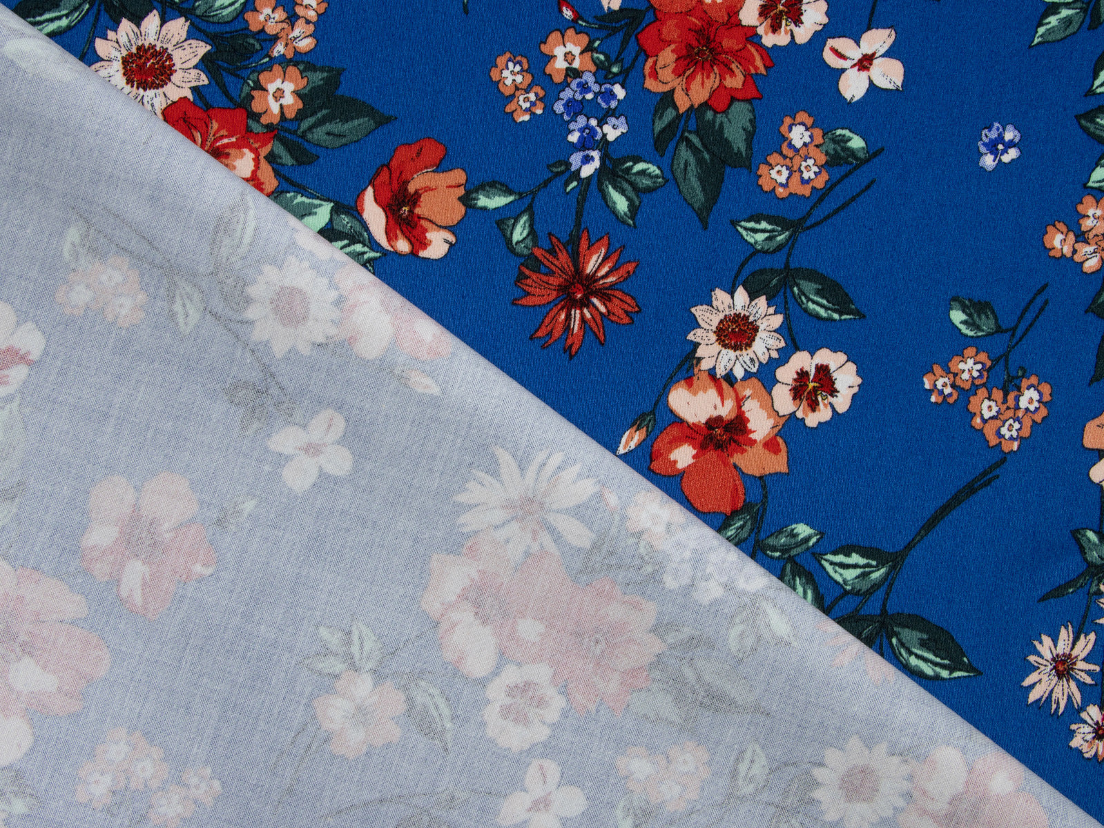 Webware Baumwolle Stretch - Blumenwiese - royalblau
