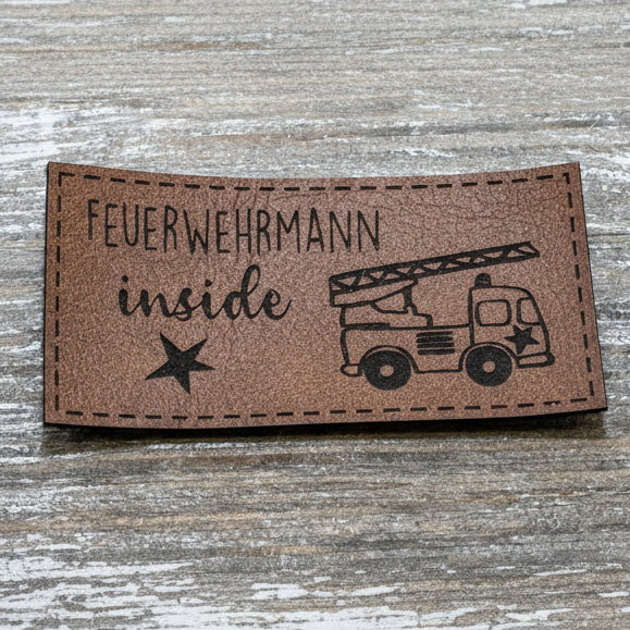 Label Kunstleder KDS - FEUERWEHRMANN inside - braun