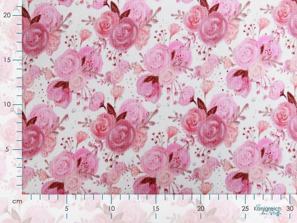 Jersey Waffelstrick Digitaldruck - Blumensträuße auf Waffeloptik