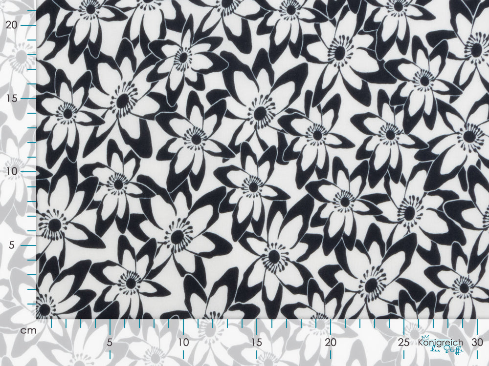 Webware Viskose - Blumenwiese - nachtblau/weiß