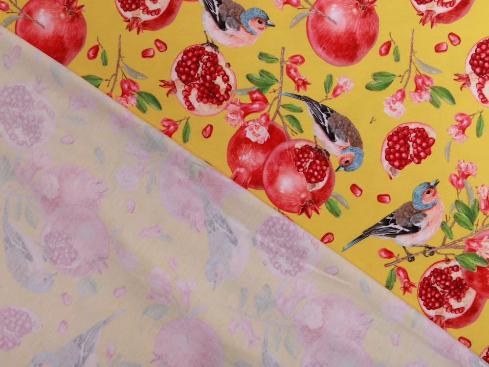 Jersey Digitalprint Stenzo - Granatäpfel und kleine Vögel - gelb