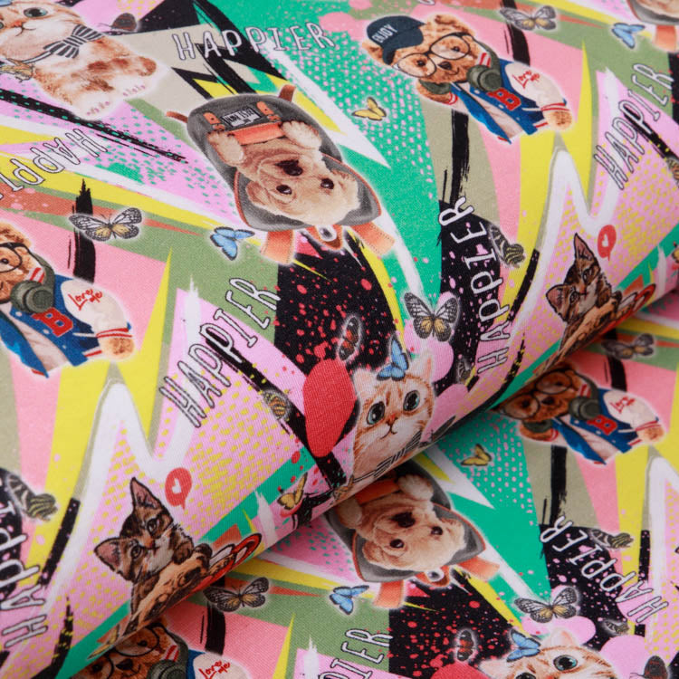 Jersey Digitalprint Stenzo - fröhliche Haustiere - mint / rosa