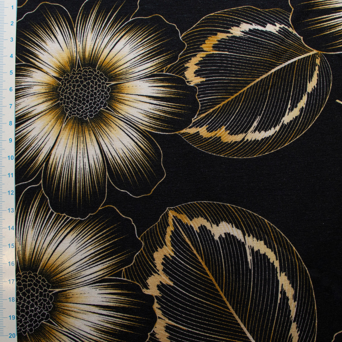 French Terry Modal Swafing Murcia - große Blumen - schwarz