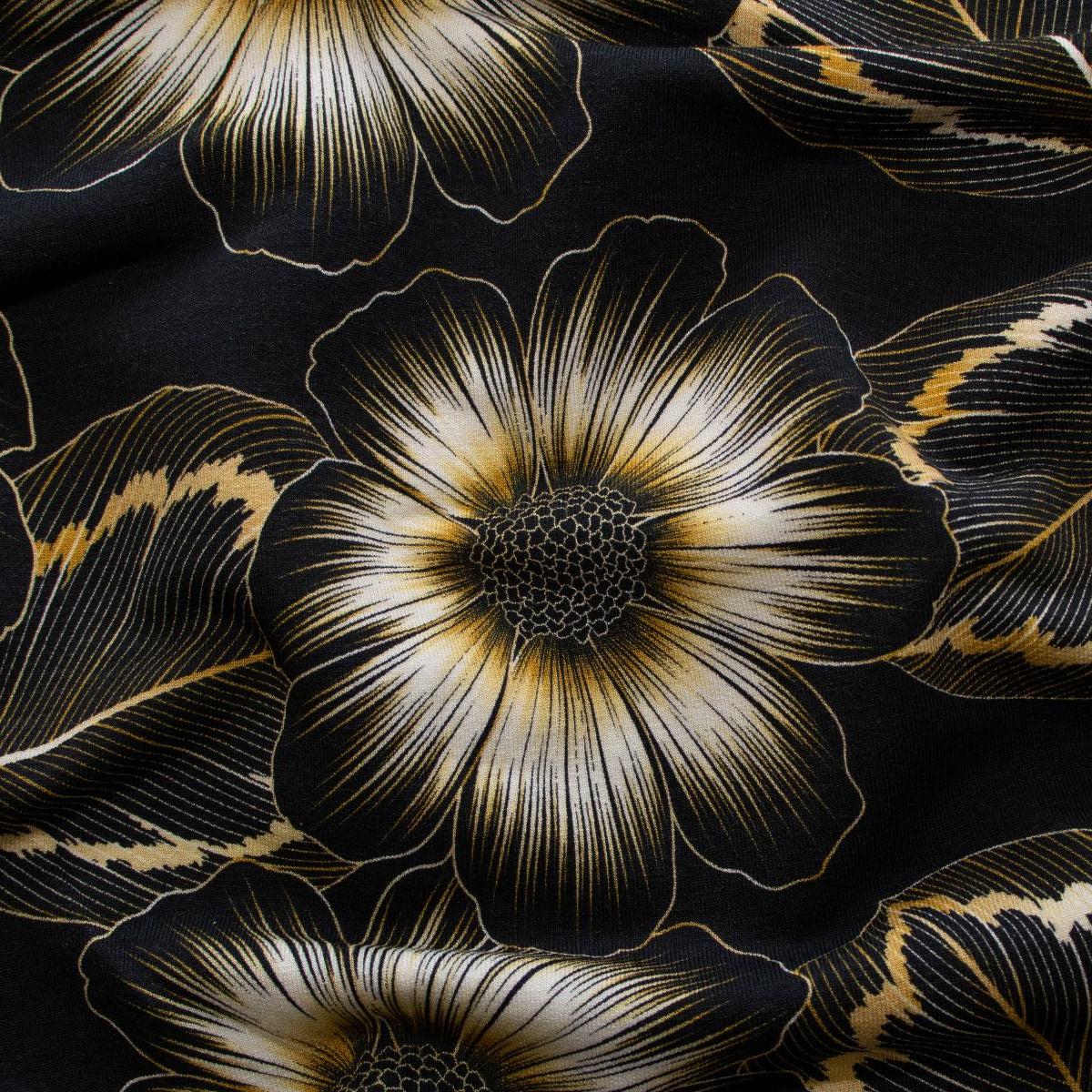 French Terry Modal Swafing Murcia - große Blumen - schwarz