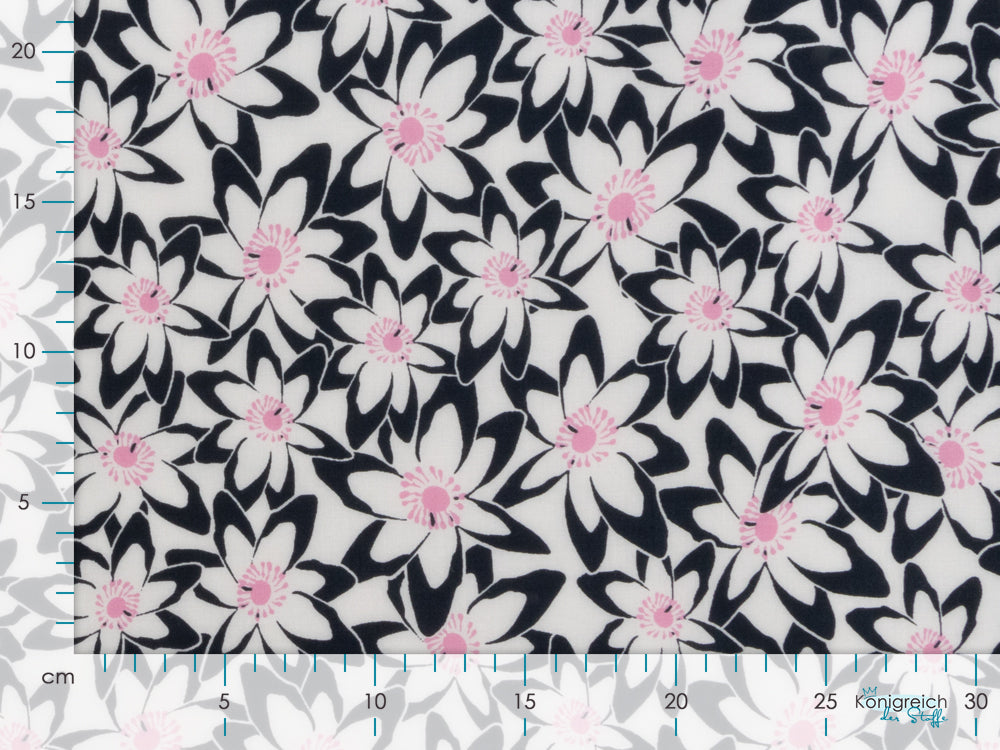 Webware Viskose - Blumenwiese - nachtblau/weiß