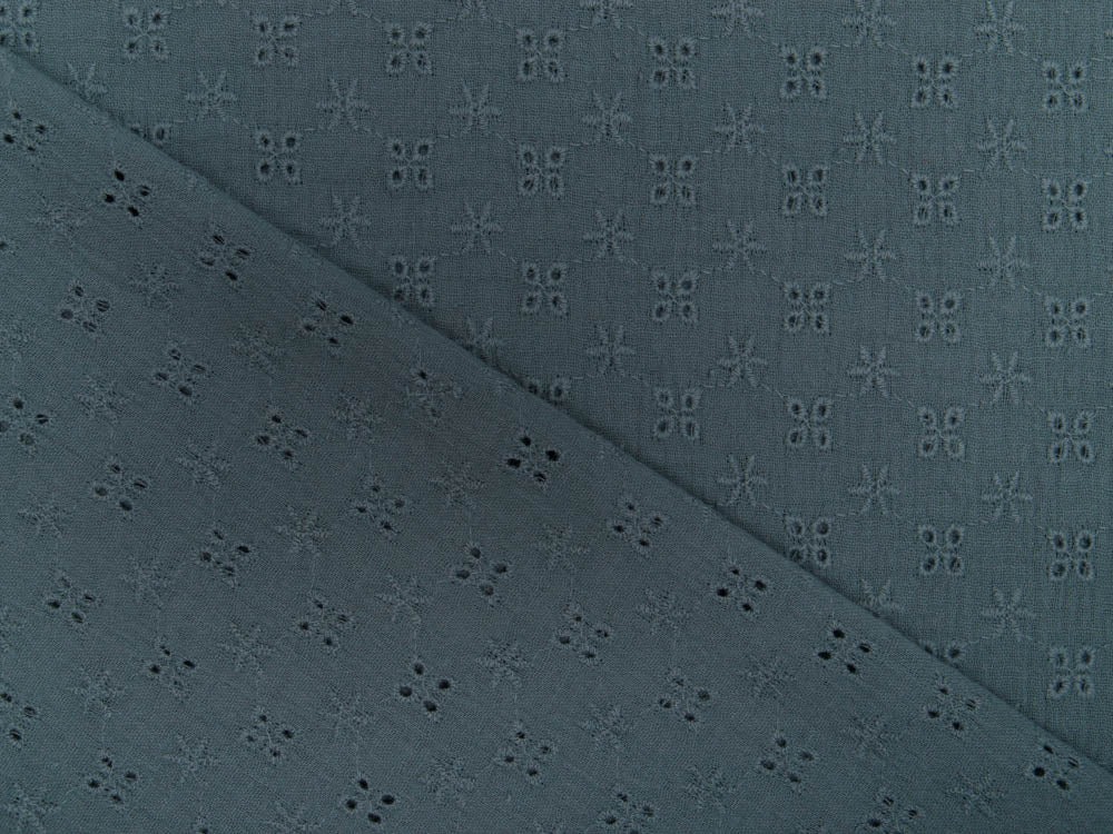 Webware Baumwolle mit Lochstickerei Broderie Bambino - Blüten und Sterne - uni mint