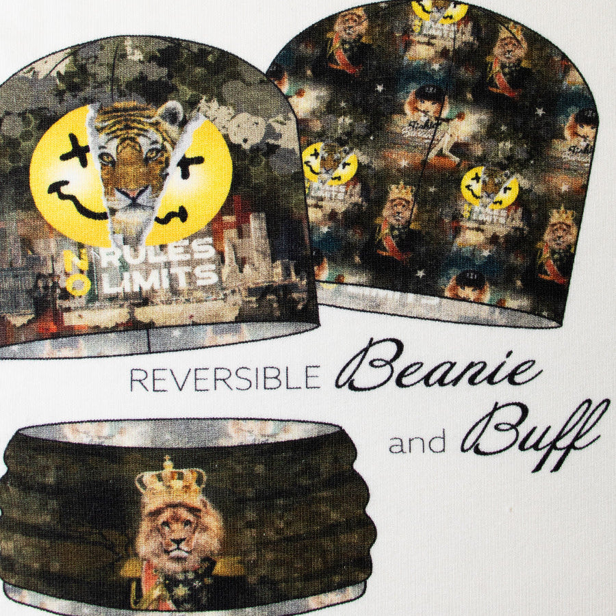 French Terry Digitaldruck Stenzo PANEL ca. 50 cm x 150 cm - DIY your Beanie and Buff - Löwe - grün