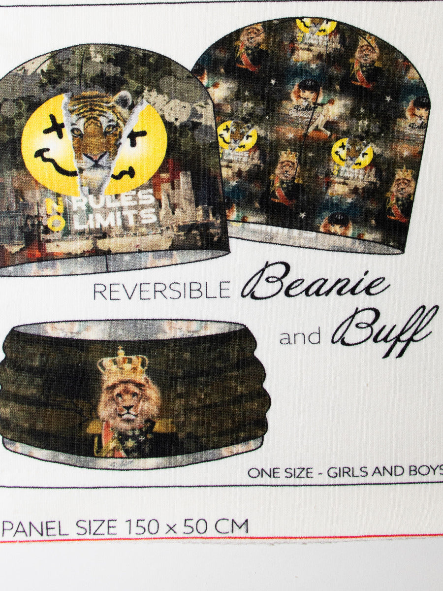 French Terry Digitaldruck Stenzo PANEL ca. 50 cm x 150 cm - DIY your Beanie and Buff - Löwe - grün