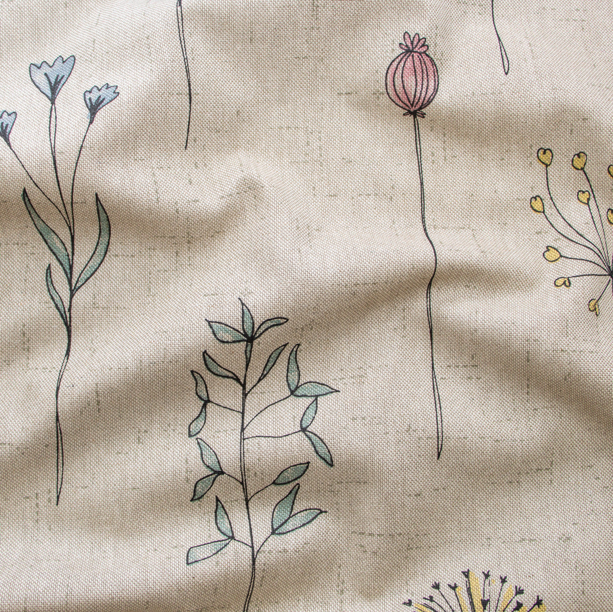 Dekostoff Half-Panama Leinenoptik - Verschiedene Blumen - Sand