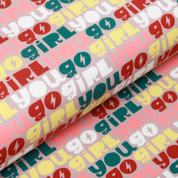 French Terry Stoff Swafing You go Girl by Käselotti - Wörter - altrosa