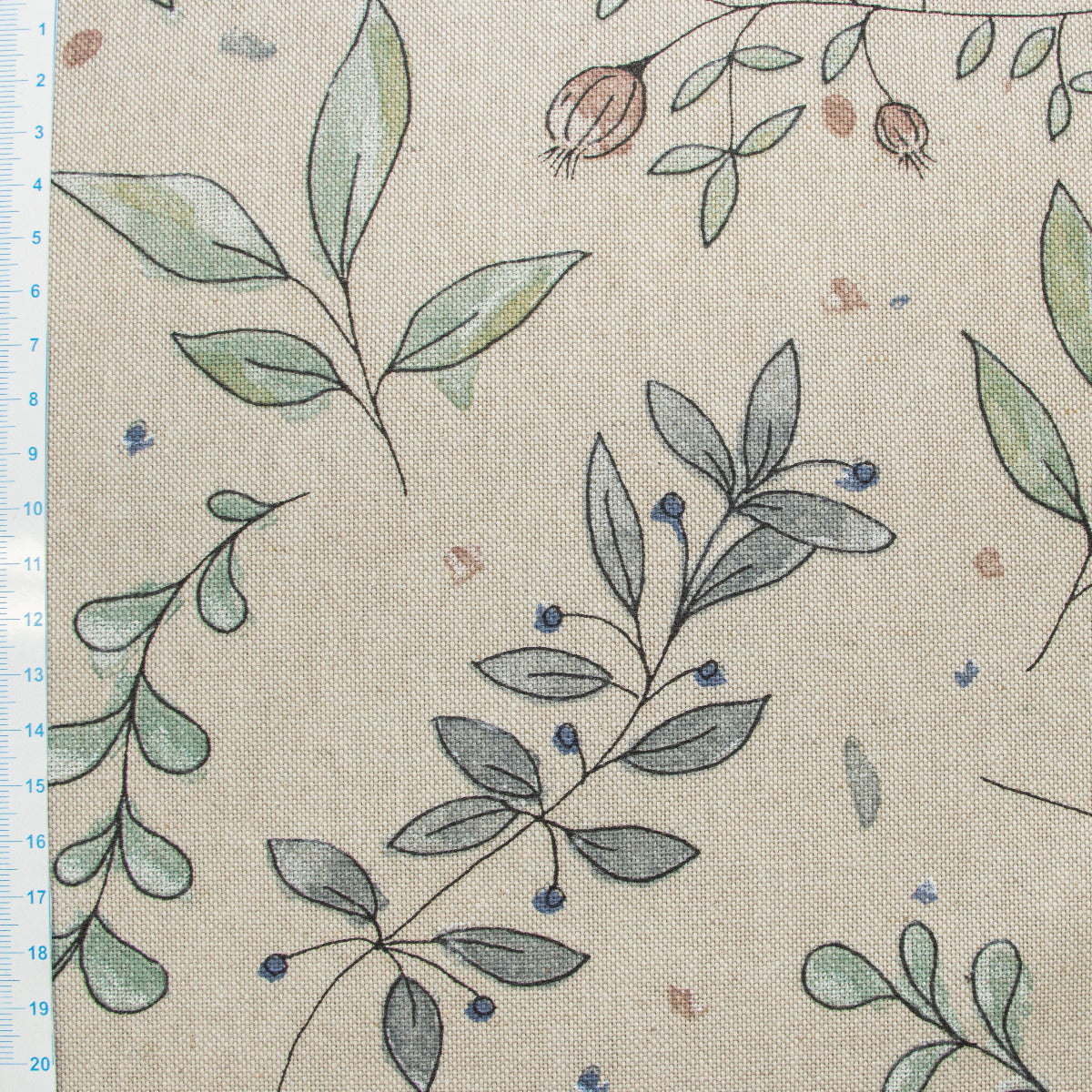 Dekostoff Half-Panama Leinenoptik - Zweige - Sand