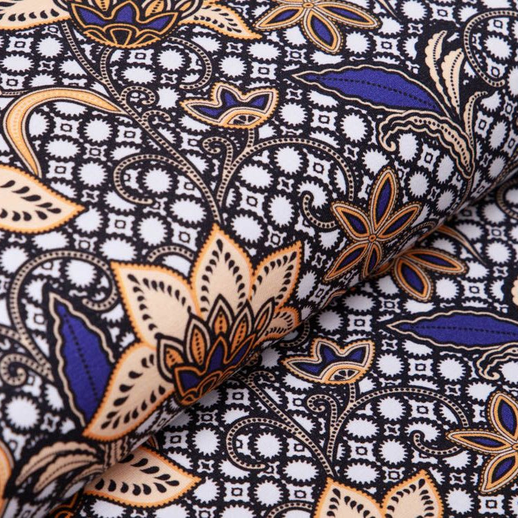 Jersey Avalana - hübsches Blütenmuster - weiß/schwarz