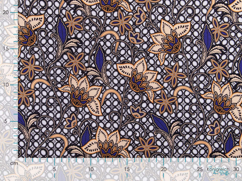 Jersey Avalana - hübsches Blütenmuster - weiß/schwarz