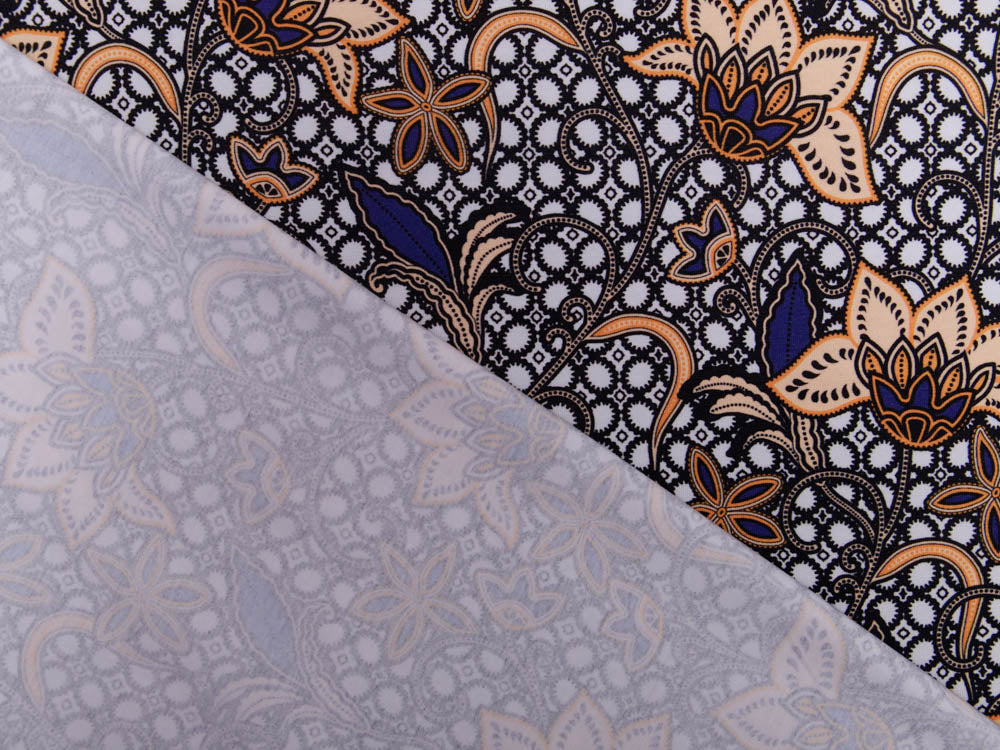 Jersey Avalana - hübsches Blütenmuster - weiß/schwarz