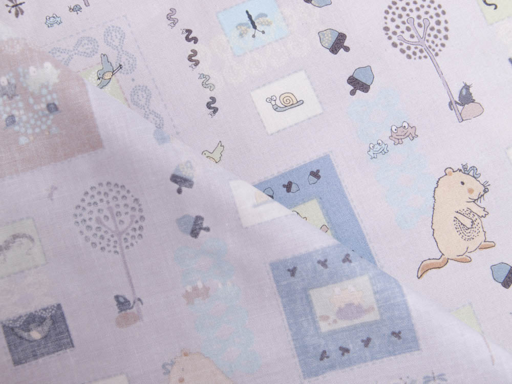 Webware Baumwolle Patchwork - niedliche Waldtiere - grau