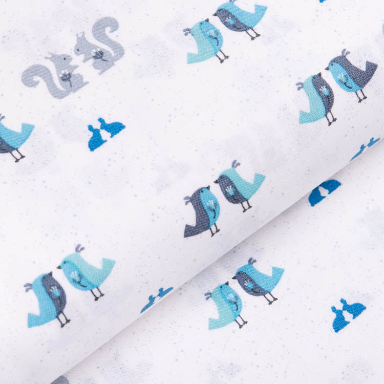 Webware Baumwolle Patchwork - Waldtiere - weiß / blau