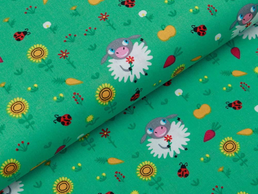 Webware Baumwolle Popeline - Schafe auf einer Wiese