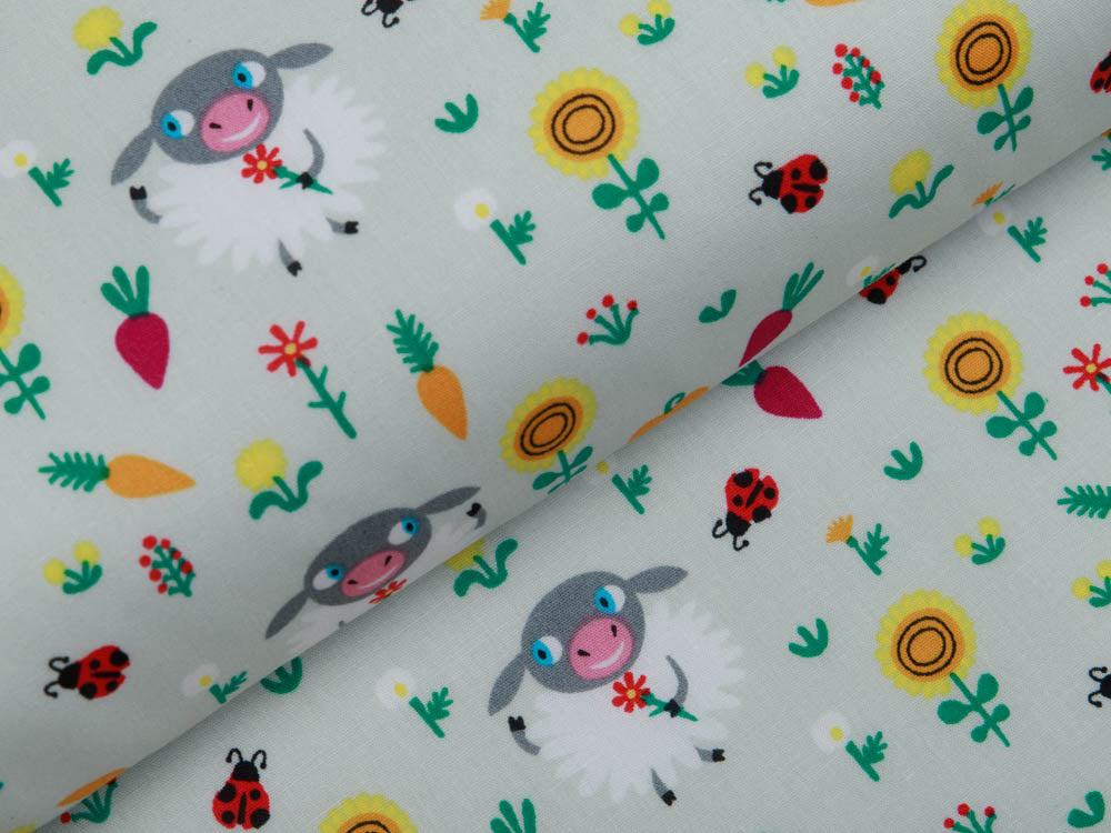 Webware Baumwolle Popeline - Schafe auf einer Wiese