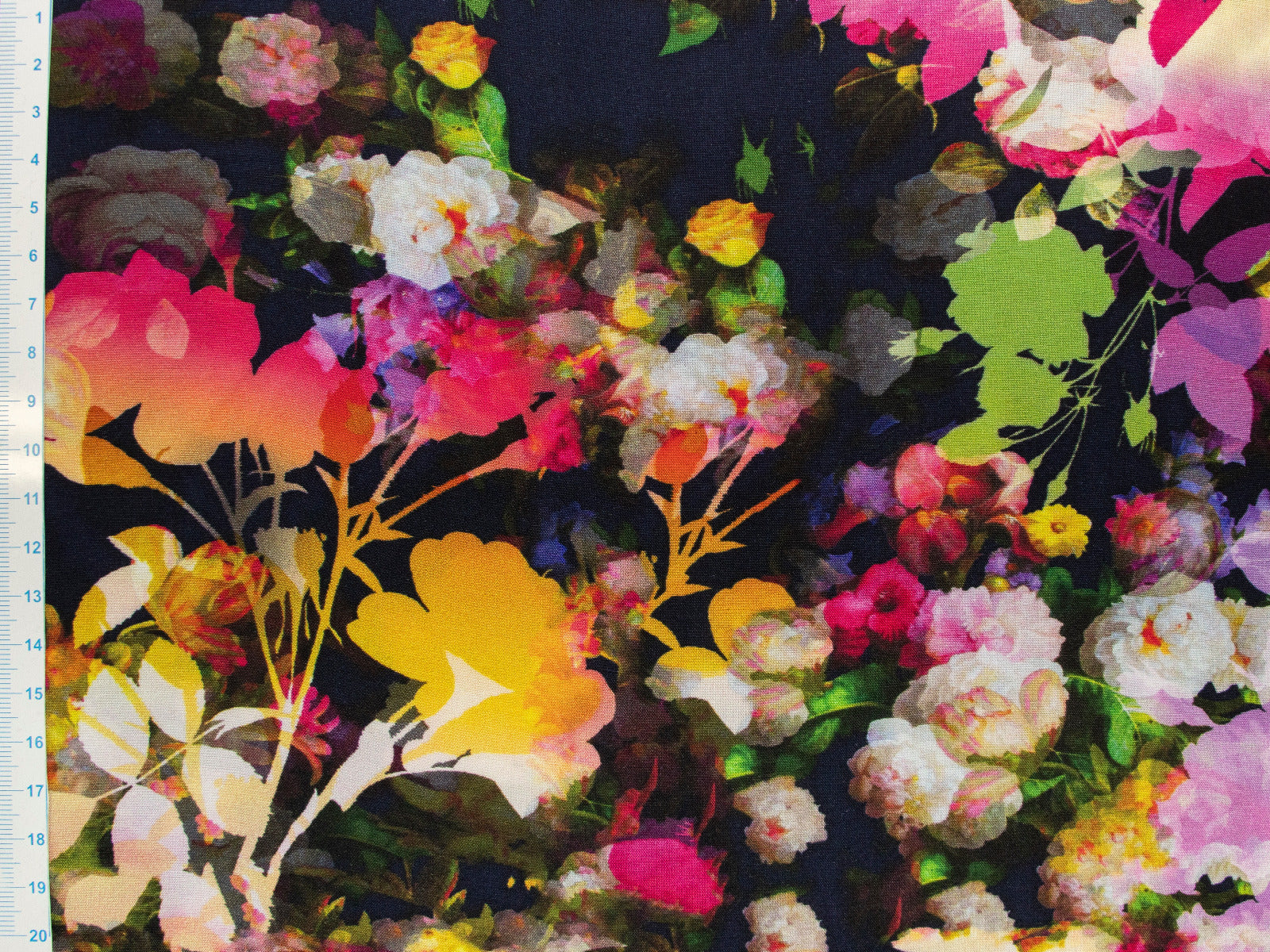 Webware Viskose Popeline - Blumen und Blätter - marine