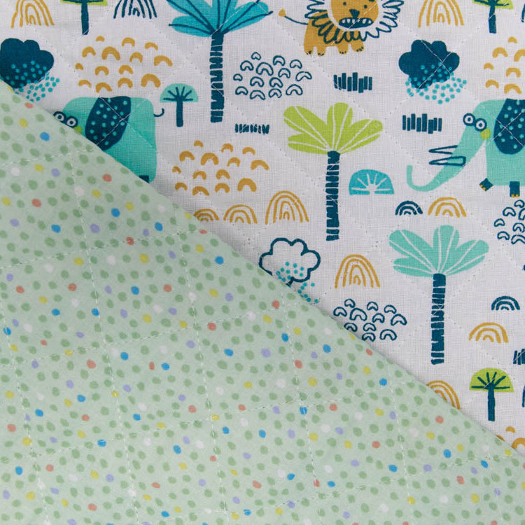 Französischer Rautenstepper Doubleface - wilde Zootiere und Punkte - weiß