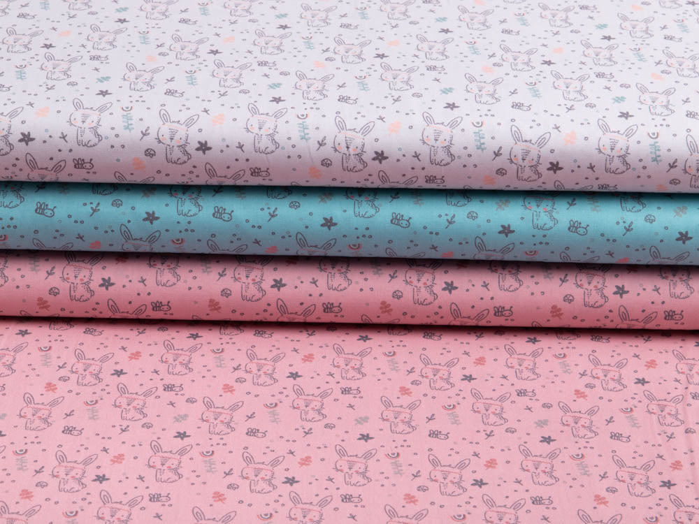 Webware Popeline Baumwolle - niedliche Häschen - altmint