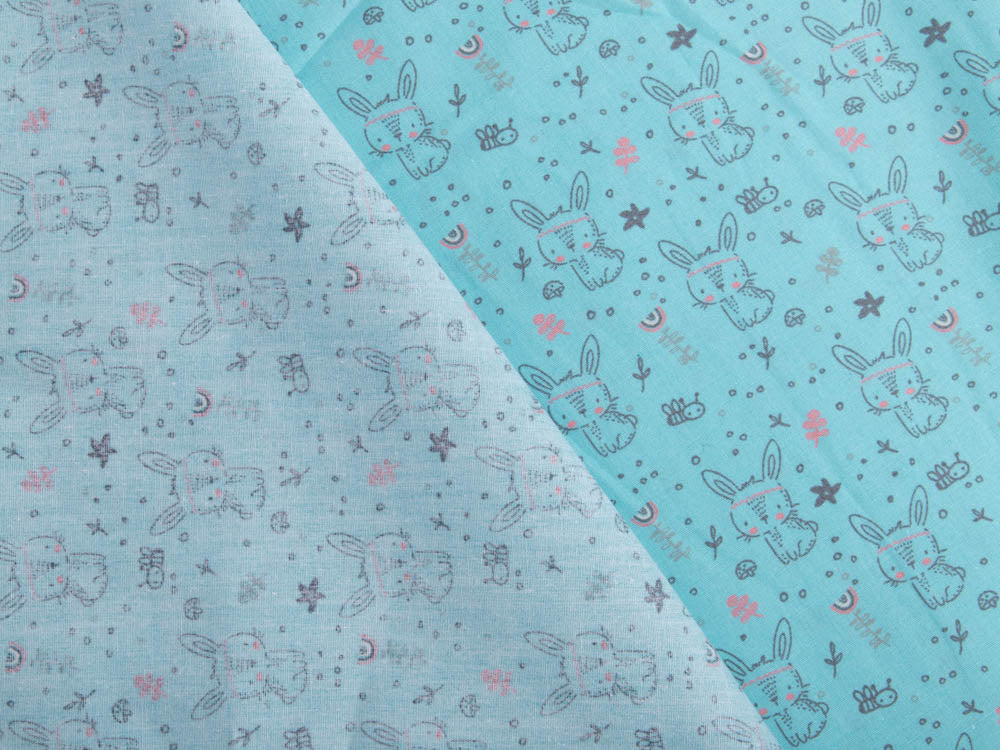 Webware Popeline Baumwolle - niedliche Häschen - altmint