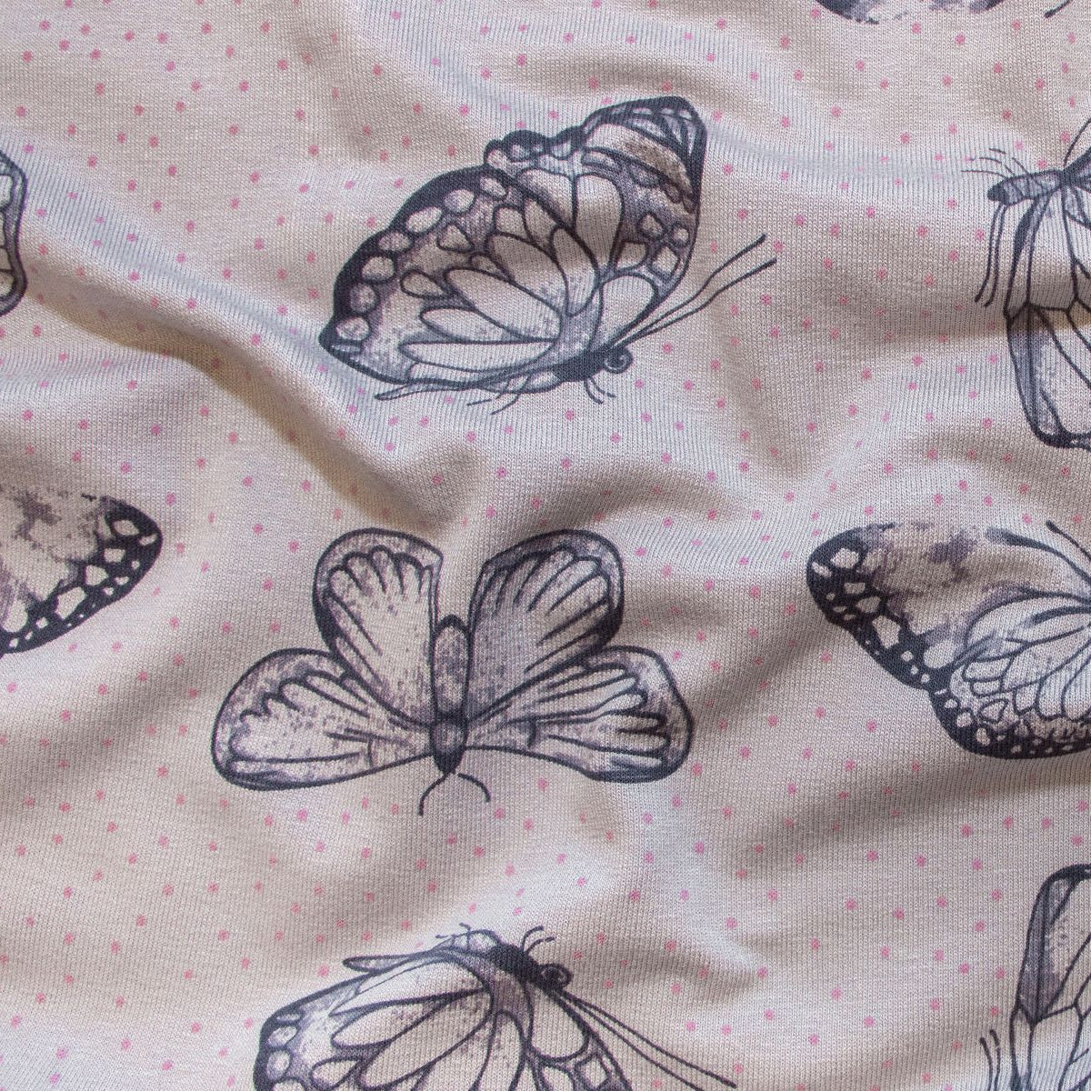 Jersey Baumwolle - Schmetterlinge - lila - grau