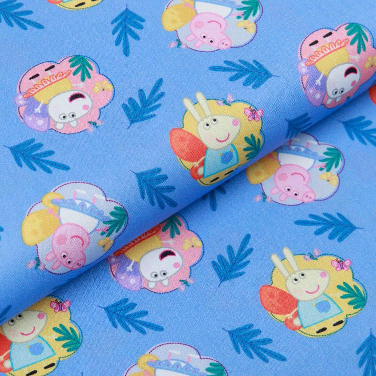 Webware Popeline Baumwolle Digitaldruck Peppa Wutz - Peppa und ihre Freunde im Schmetterlingskostüm - blau