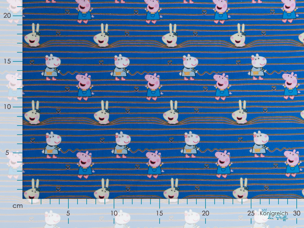 Webware Popeline Baumwolle Digitaldruck Peppa Wutz - Peppa und ihre Freunde auf Streifen - blau