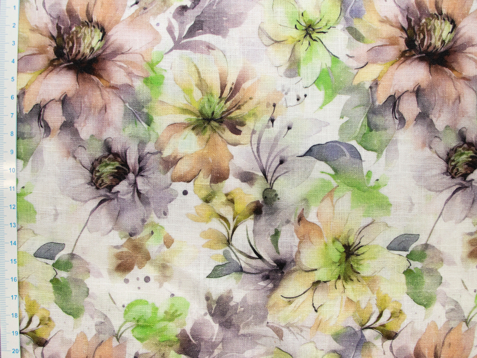 Leinen mit 10% Baumwolle gewebt - Pfingstrosen - grün