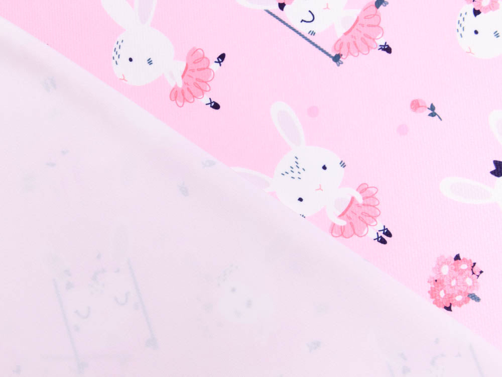 Struktur Velvet - schaukelnde Häschen - rosa