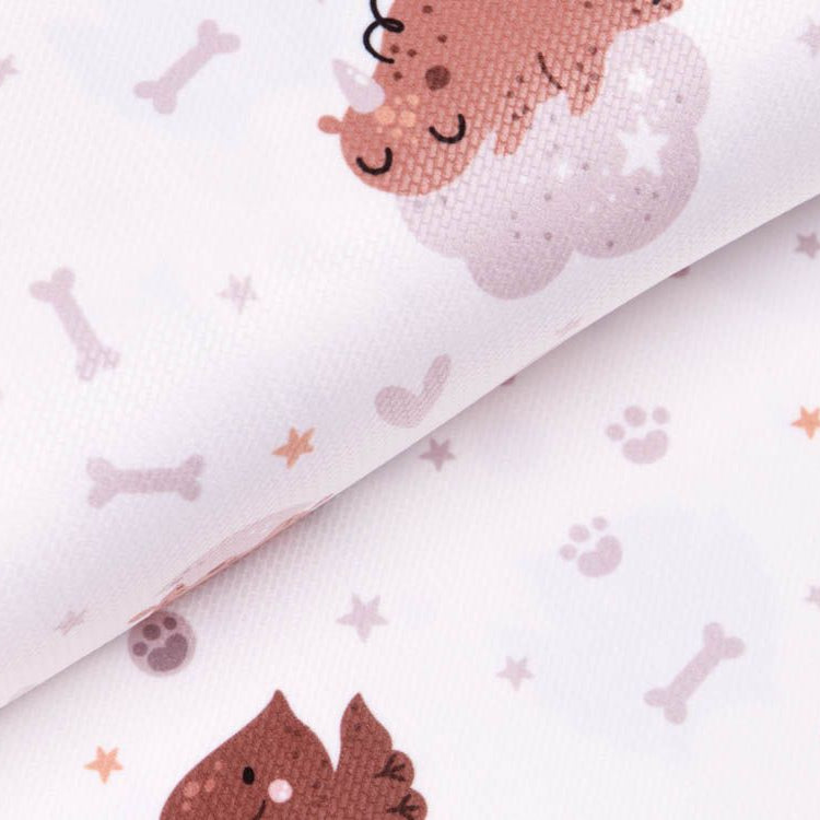 Struktur Velvet - kleine Dinos auf Wolken - weiß