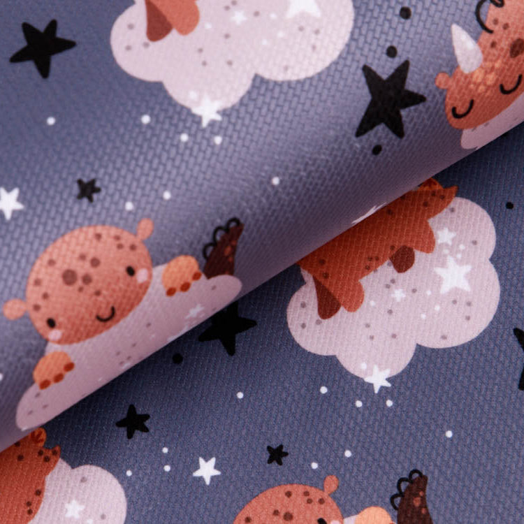 Struktur Velvet - kleine Dinos auf Wolken - grau