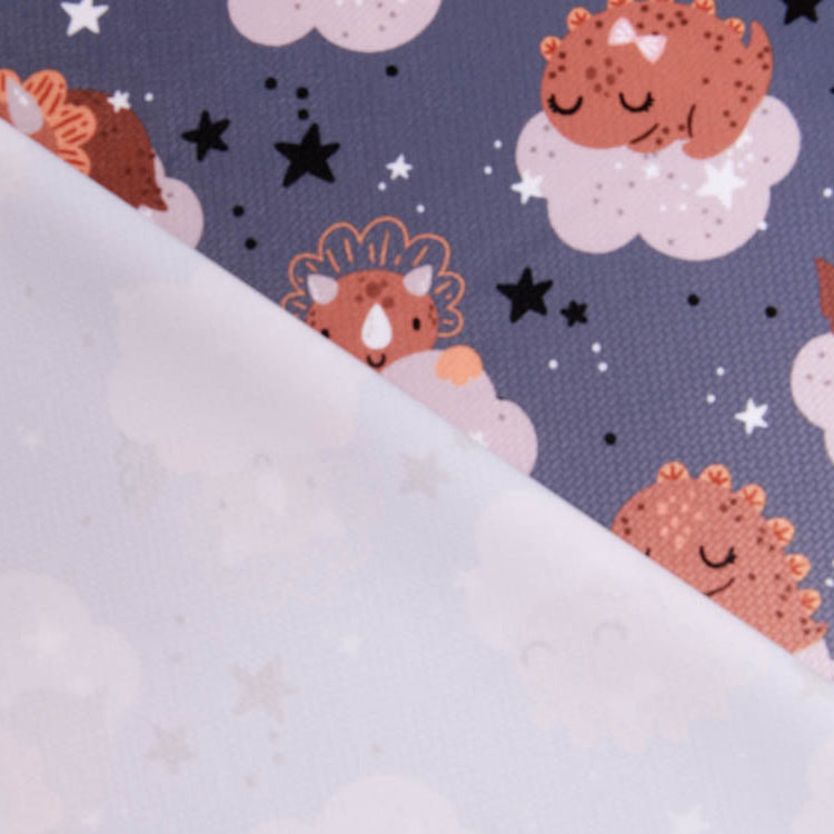 Struktur Velvet - kleine Dinos auf Wolken - grau