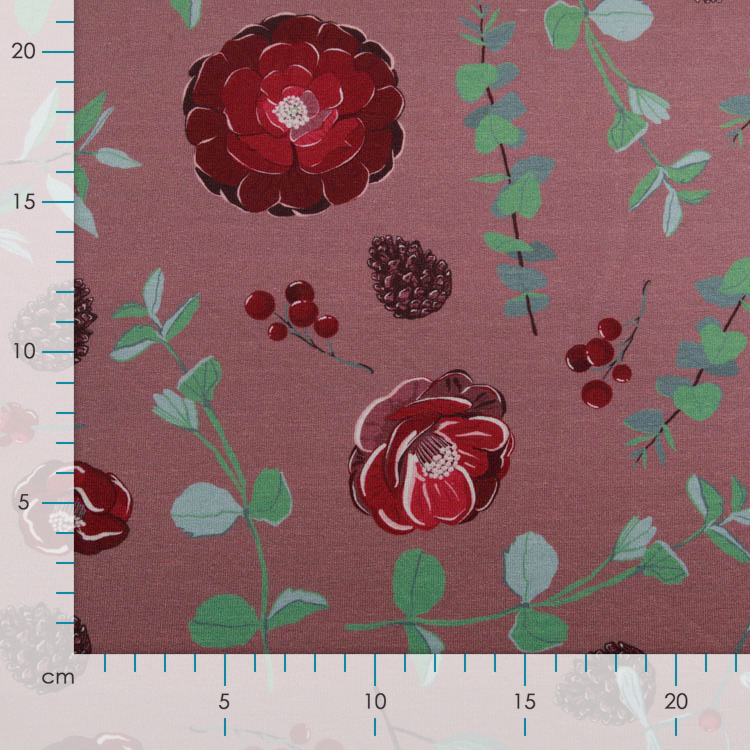 French Terry Modal Swafing Yva by Bienvenido Colorido - Beeren und Tannenzapfen - altrosa