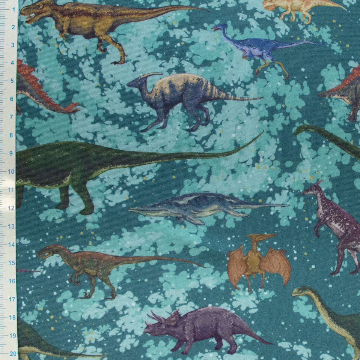 Swimwear Jersey Badestoff UPF 50 - Dinosaurier - Petrol