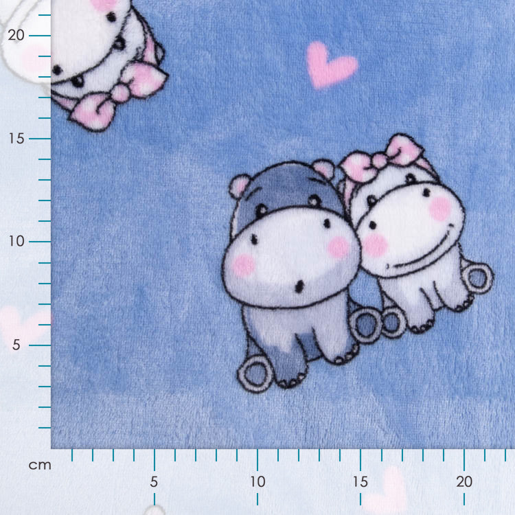 Wellnessfleece - niedliche Babynilpferde - blau