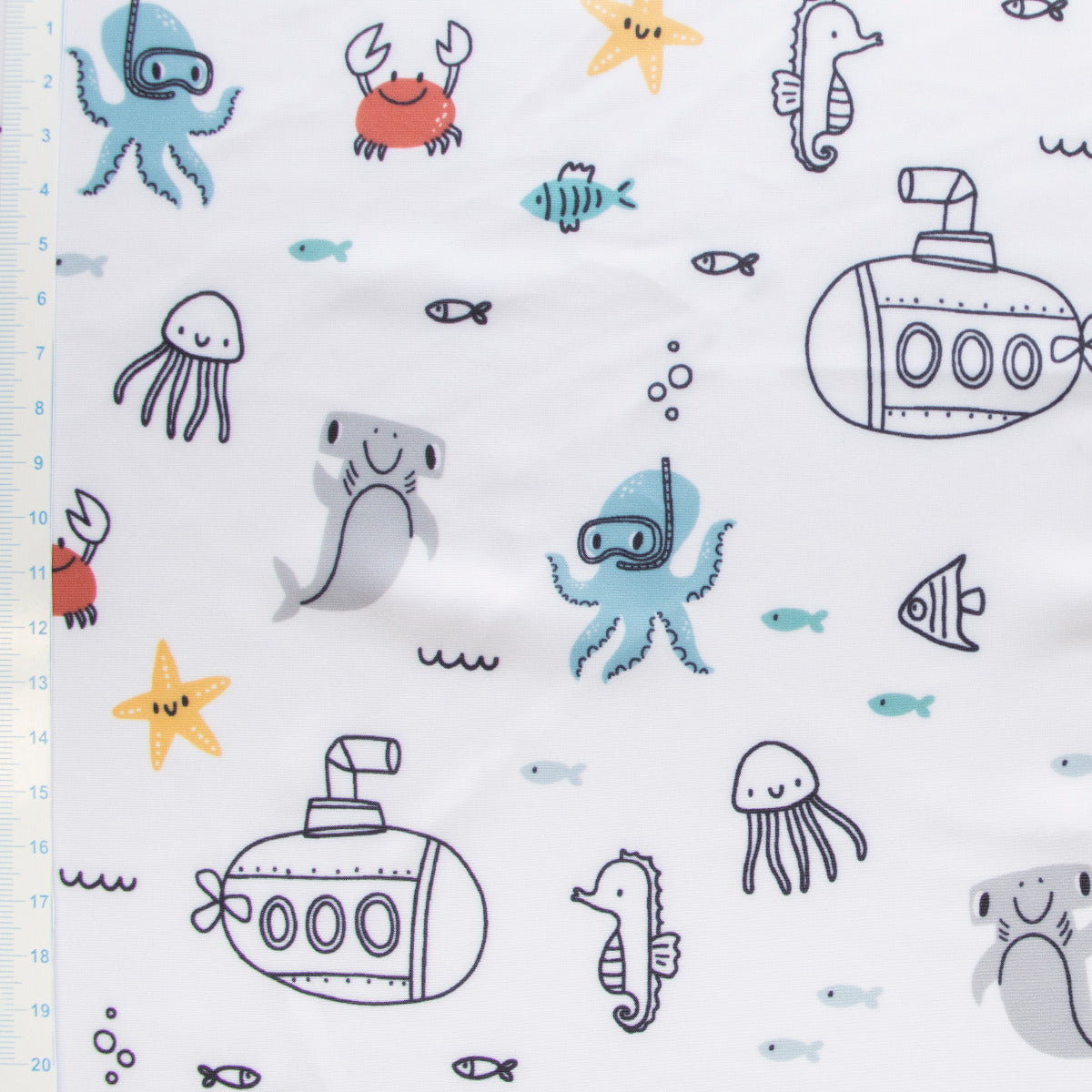 Swimwear Jersey Badestoff UV Protection UPF 50 Meerestiere - weiß