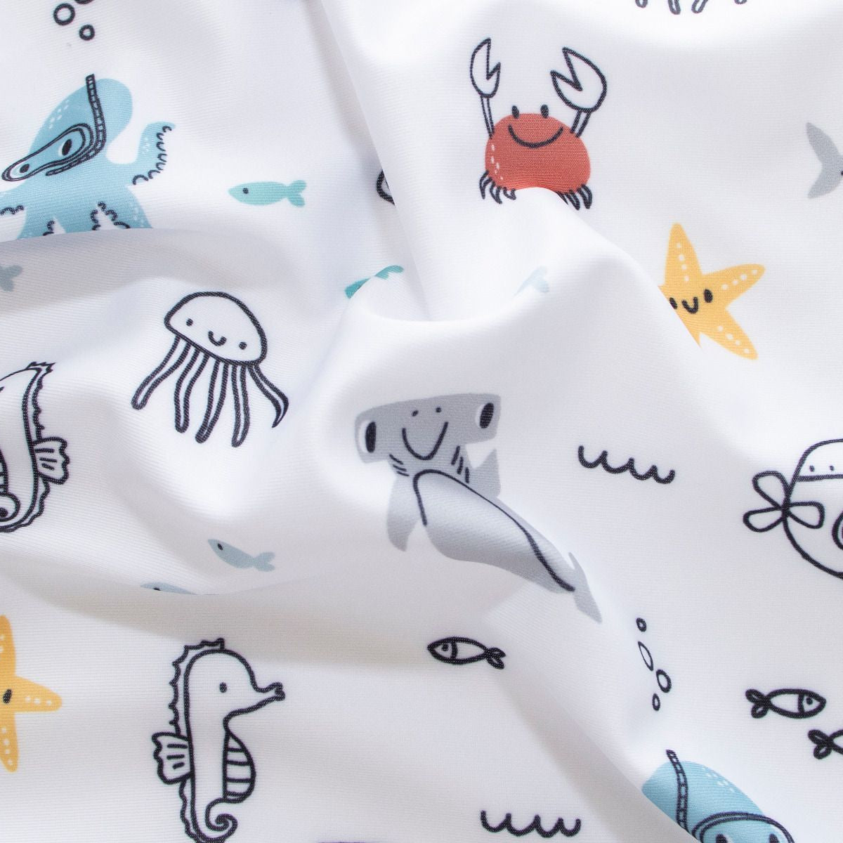 Swimwear Jersey Badestoff UV Protection UPF 50 Meerestiere - weiß