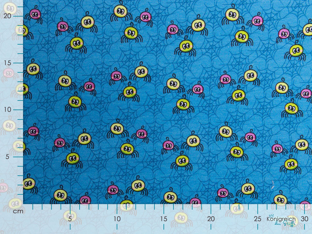 Jersey Swafing Happy Monsters by Birgit Boley - Spinnen - petrol